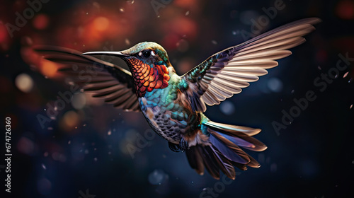 A mesmerizing close-up of a hummingbird mid-hover, with wings in blurred motion Ai Generative © SK