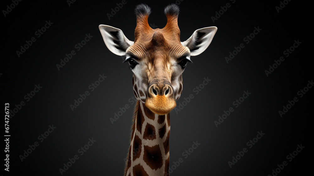 A giraffe on a black background