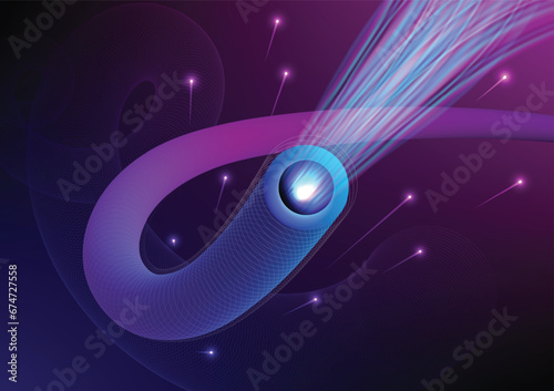 Optical fiber cable, Technology background. 5G or 6G Wireless Data Transmission. High Speed internet Light Trails. Flat Vector illustration.