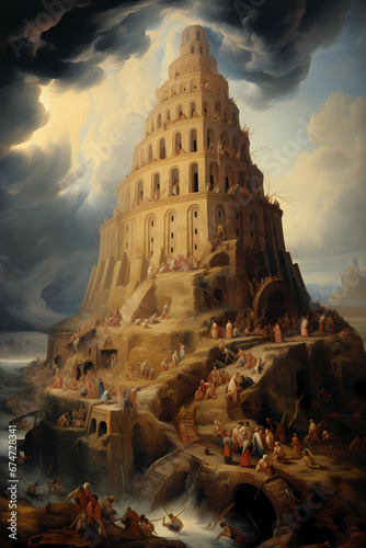 The Tower of Babel, Great Tower of Babel, Tower of Babel Painting, Digital Art photo