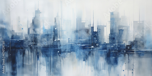 city  abstract watercolor in gray and blue tones. ai generative