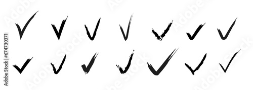 Hand drawn yes tick mark isolated vector symbol set