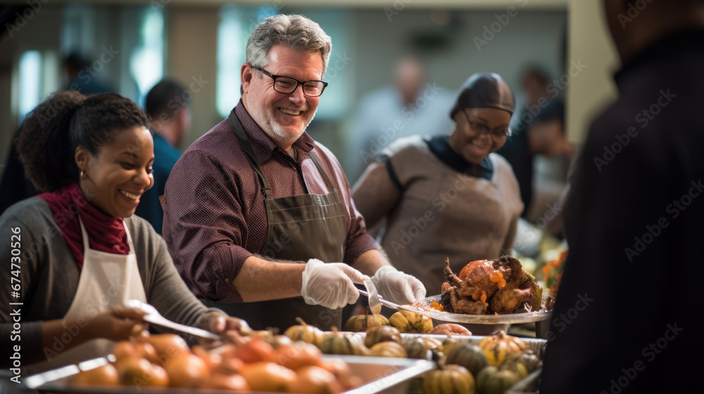 Man presents a roasted turkey to smiling friends during a warm, sunlit Thanksgiving gathering in a cozy home.