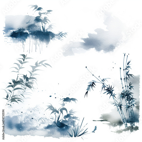 竹 竹林の水墨画 イラスト