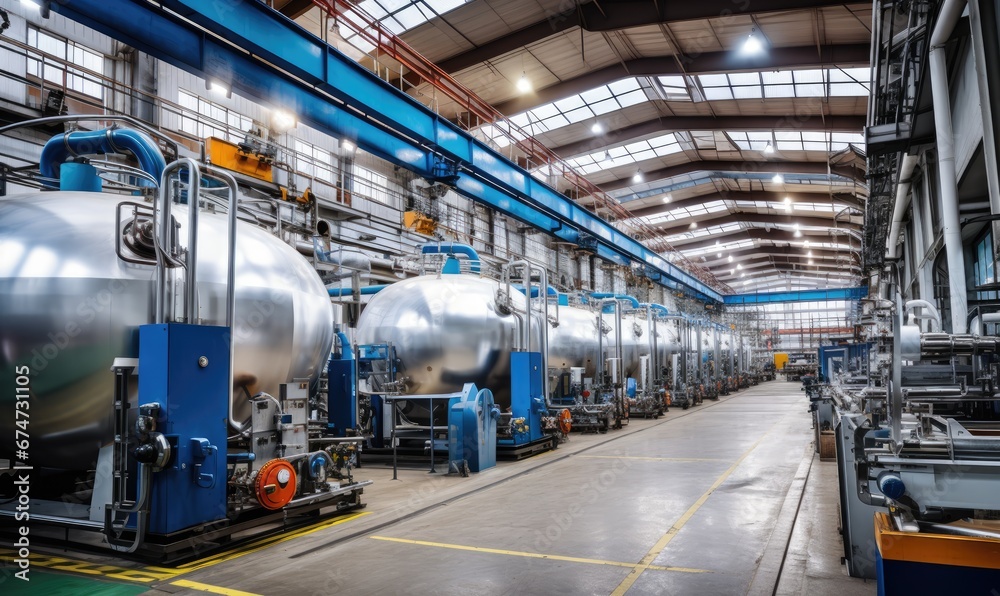 A Spacious Room Filled With Numerous Steel Vessels A Spacious Room Filled With Numerous Steel Vessels