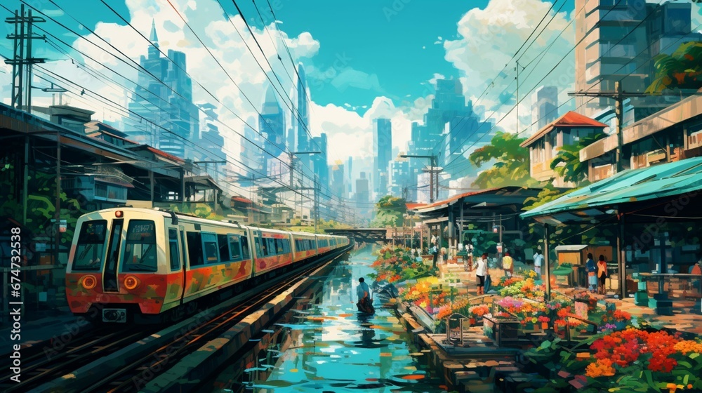 Obraz premium Train Market in Bangkok
