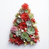 Christmas Succulents: Festive Tree Decoration with Red and White Succulents on an Isolated Background