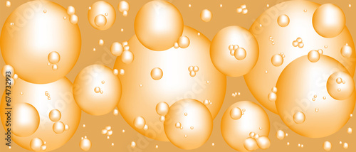 3D geometric Bubbles apricot crush background. Circles geometrical trendy wallpaper. Seamless pattern with 3D water drops. Vector illustration.