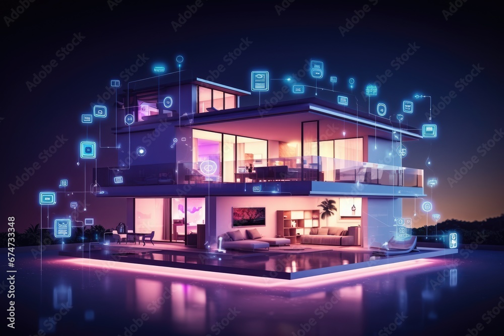 Fototapeta premium Modern smart home management system using augmented reality, Smart building.