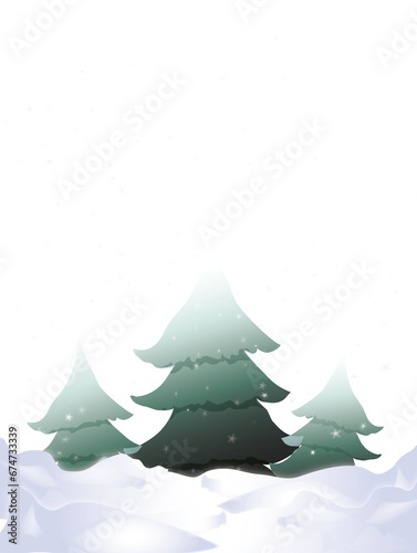 décor  trois sapins dans la neige avec flocons qui tombent sur fond transparent photo