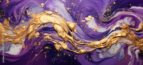 Złote abstrakcyjne fale na fioletowym obrazie.  © Bear Boy 