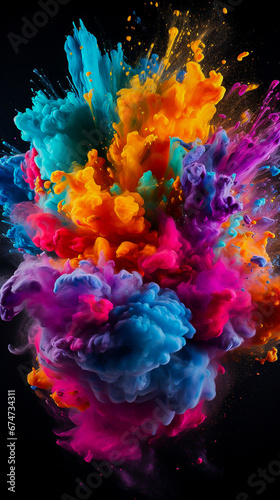 explosion of colored paints on a black background  background  space for text