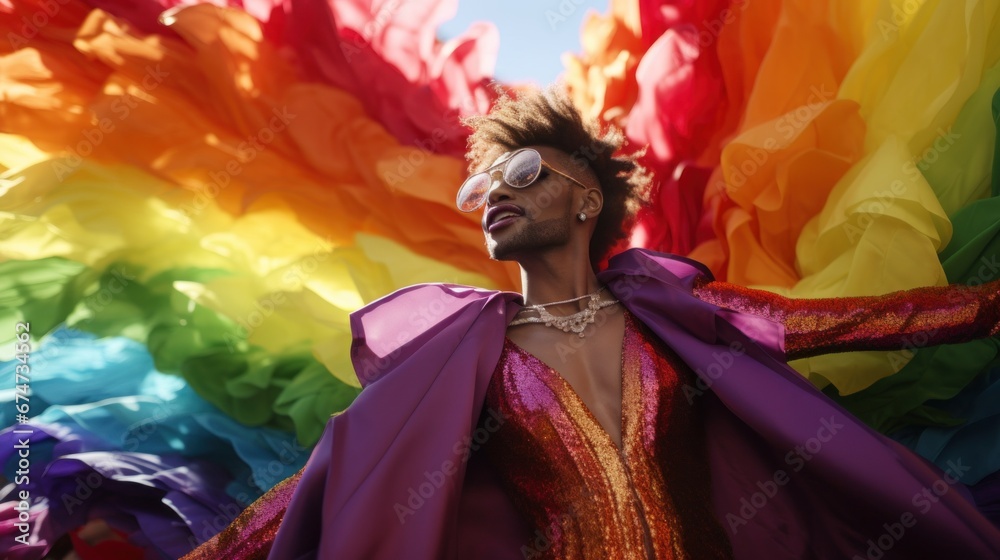 A man in a colorful dress and sunglasses A man in a colorful dress and sunglasses