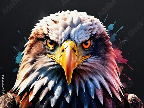 Rostro de águila con fondo de acuarelas de colores   photo