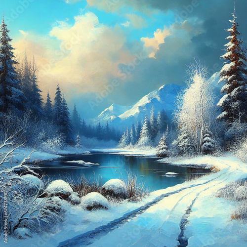Artistic creation of winter landscape design with beauty of a tranquil winter scenery