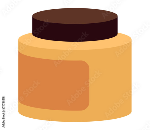 Orange glossy plastic jar with ribbed black lid for dry products. Realistic packaging mockup template. Storage container for bulk product. Empty jar with lid isolated on white background
