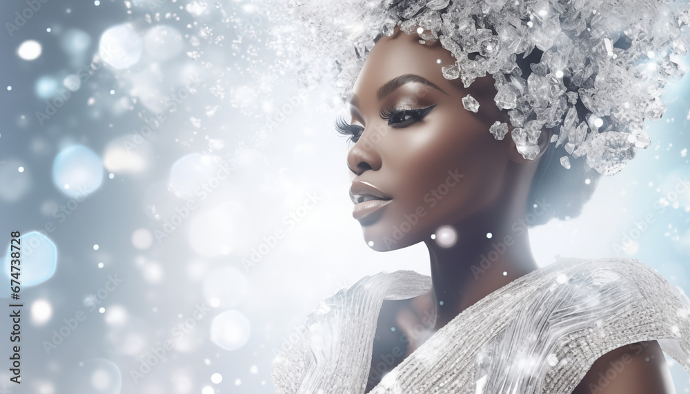 Fictitious African American woman in white on diamond sparkling ...