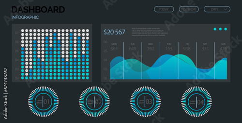 Infographic dashboard. Admin panel. Vector illustrarion The infographic presented visually appealing representation data The graph revealed clear trend in statistics The design dashboard
