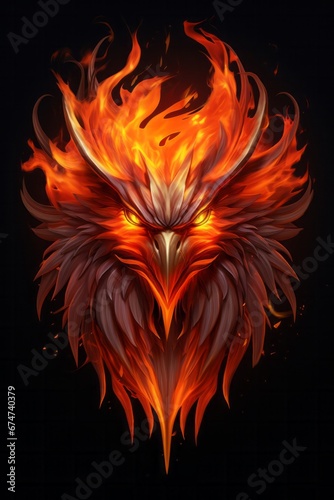 Fiery red phoenix bird head