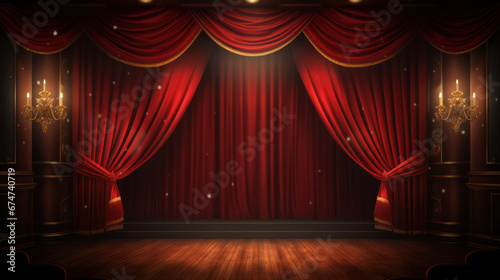 Magic theater stage red curtains Show Spotlight photo