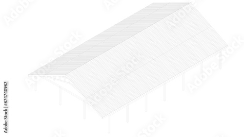 Awning tarpaulin tent temporary warehouse exhibition tunnel hall aircraft hangar. Barn construction building wireframe. Clear cut frame. Vector isometric 3d illustration