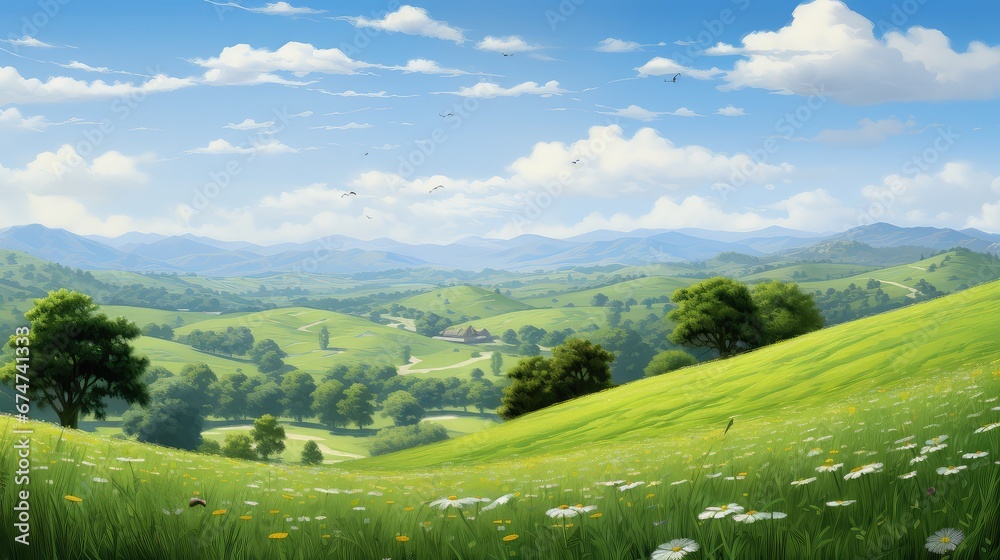 countryside valley park green landscape illustration sky scenery, hill scene, country view countryside valley park green landscape