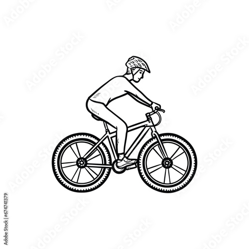 Fototapeta Naklejka Na Ścianę i Meble -  A man uses a bicycle to go to work.