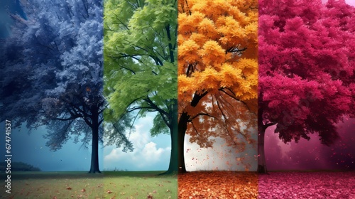 A mesmerizing masterpiece the harmonious convergence of all four seasons in a captivating landscape photo