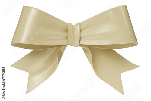 Vector illustration - Shiny Satin Bow in Beige color, illustrated in a realistic 3D style isolated on white background. 