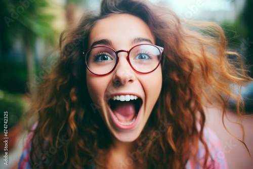 A Playful Woman with Glasses Making a Comical Expression