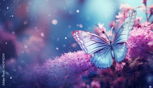 graceful purple butterfly dancing amongst wild white violet flowers in natures canvas © Ilja