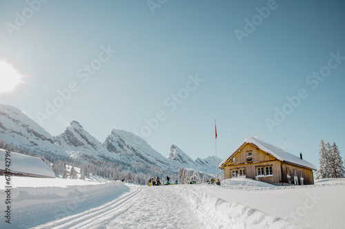 Winter skiing slope in Toggenburg, Switzerland