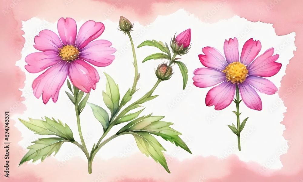 Pink Wildflower In Watercolor, Isolated.