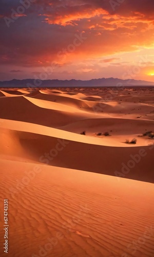 Sunset Over A Desert With Cloudy Sky