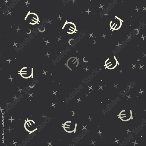 Seamless pattern with stars, lary symbols on black background. Night sky. Vector illustration on black background