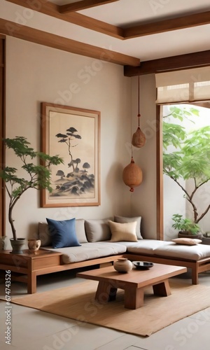 Japandi Style Living Room In A Home. © Pixel Matrix