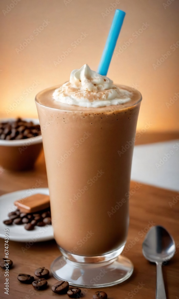 Coffee Smoothie With Cream Under Soft Lighting. Coffee Smoothie With Cream Under Soft Lighting.
