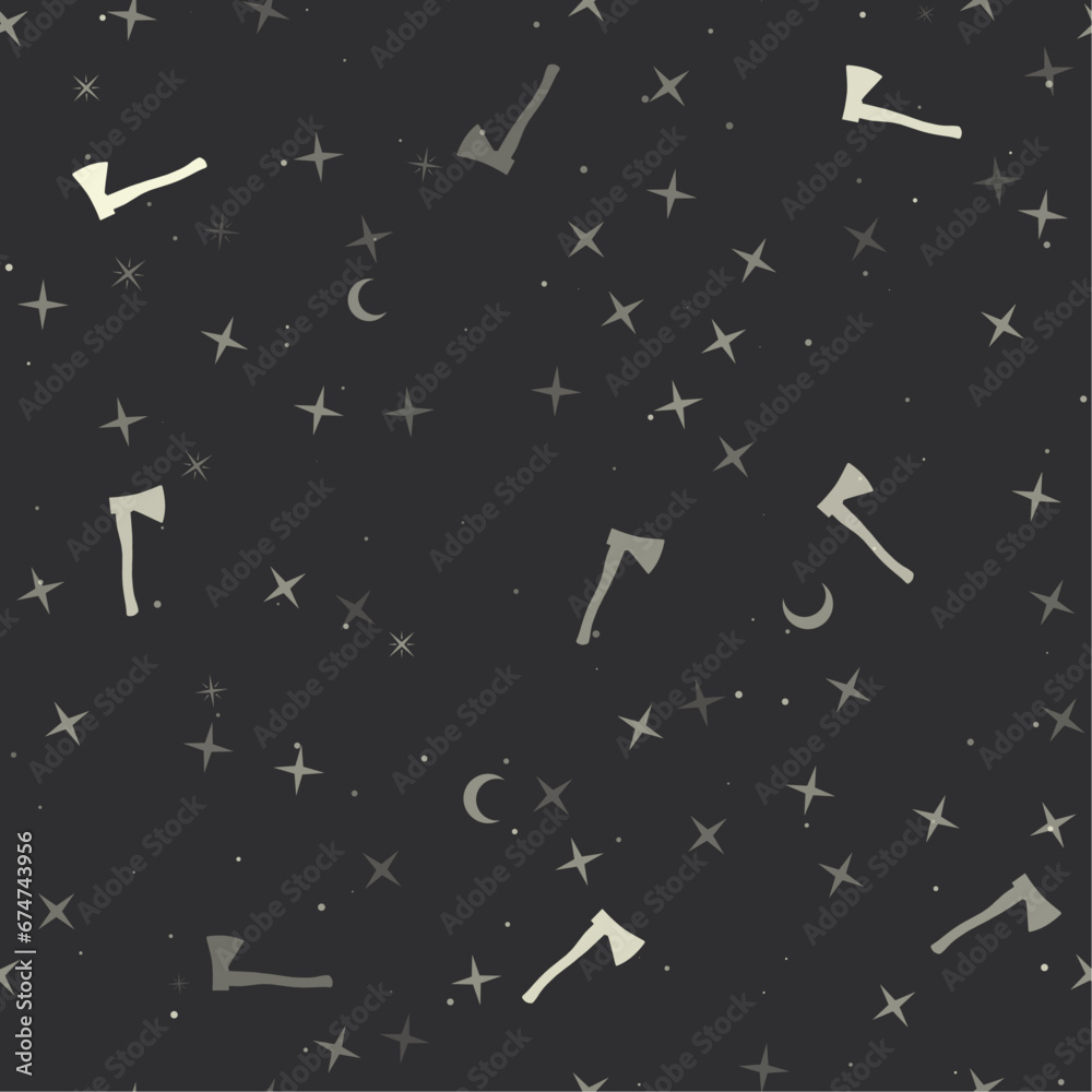 Seamless pattern with stars, ax symbols on black background. Night sky. Vector illustration on black background Seamless pattern with stars, ax symbols on black background. Night sky. Vector illustration on black background
