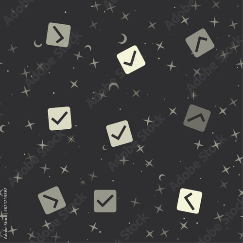 Seamless pattern with stars, checkbox symbols on black background. Night sky. Vector illustration on black background
