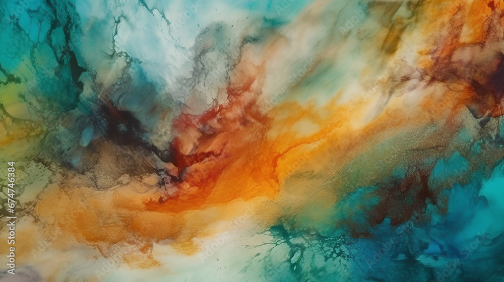Abstract teal and orange paint background. Watercolor texture pattern