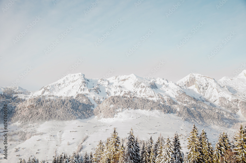 Winter landscape in the Swiss Alps, Toggenburg, Switzerland