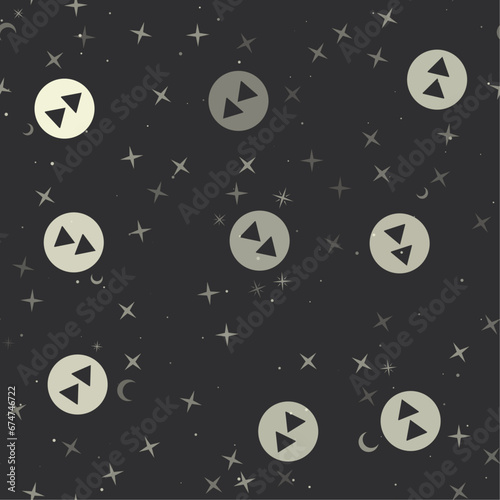 Seamless pattern with stars, fast forward symbols on black background. Night sky. Vector illustration on black background