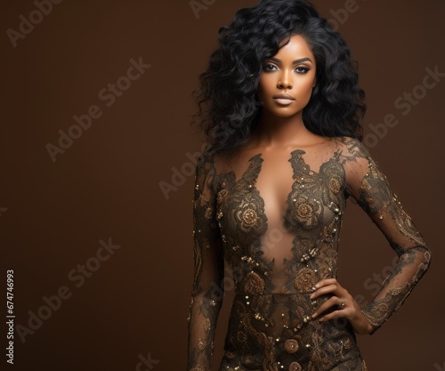 beautiful black woman photo model in beaded dress