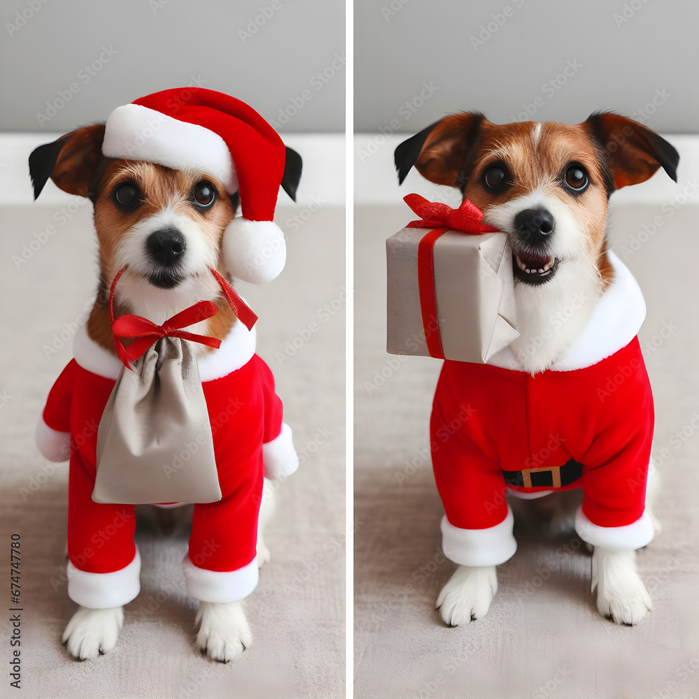 Adorable Dog with Christmas Present created with Generative AI