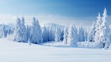 Captivating winter scene with panoramic snowscape and sparkling fir branches in a cool color palette