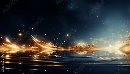 Golden particle fluid mesmerizing display of radiant glow  enchanting sparkles on dark background