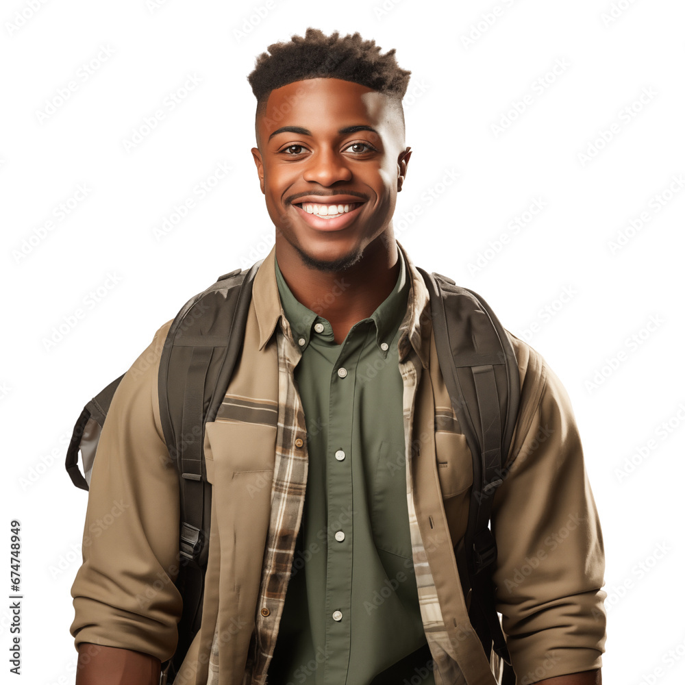 University student smiling with happiness on white background University student smiling with happiness on white background