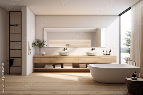 modern wooden bathroom interior  Generative AI