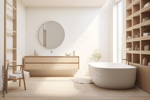 modern wooden bathroom interior  Generative AI