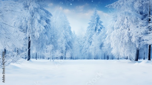 Wallpaper Mural Enchanting winter panorama with glistening snow covered fir branches and delicate snowfall Torontodigital.ca